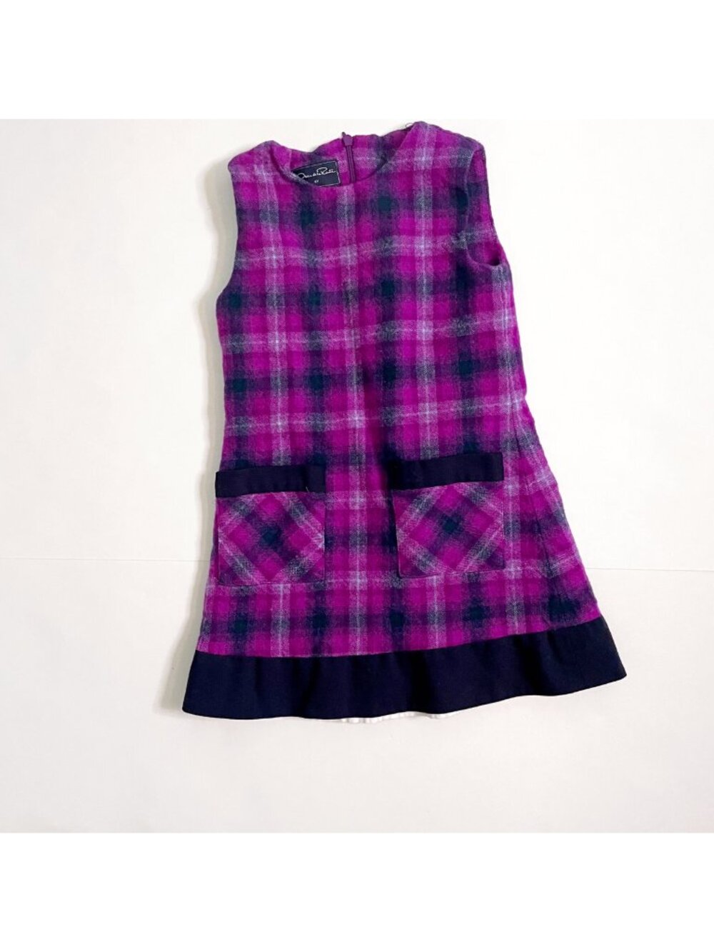 Oscar de la Renta Girls Purple Plaid Wool Dress, Size 6